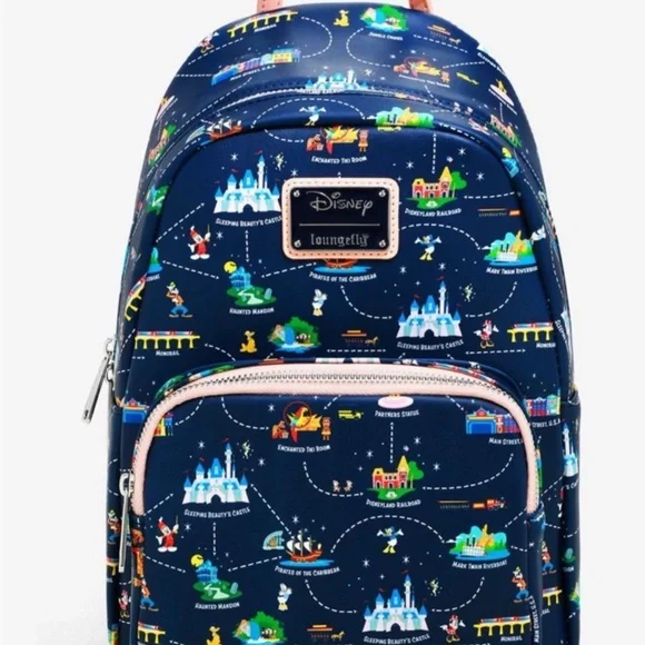 Disneyland 65th Anniversary Map 2-in-1 Convertible Mini Backpack Loungefly NWOT - Picture 1 of 10